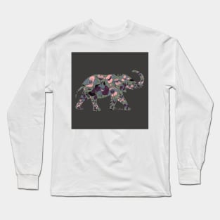 Floral Elephant Silhouette - Muted Greens Long Sleeve T-Shirt